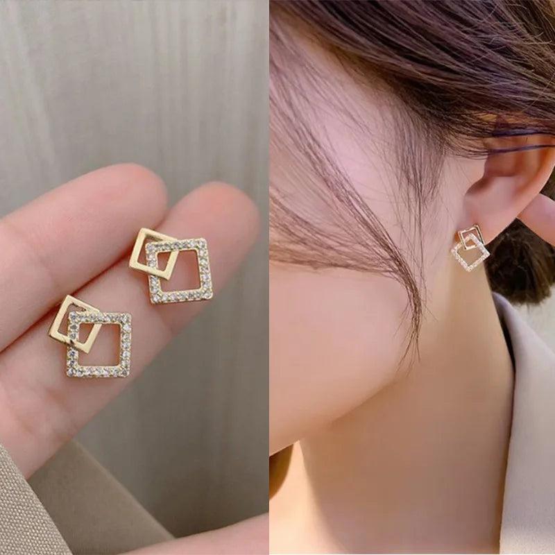 Crystal Geometric Stud Earrings.